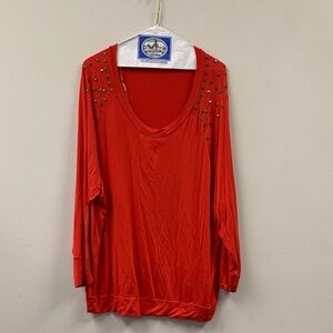 Cha Cha Vente Red Studded Long Sleeve Top 2x